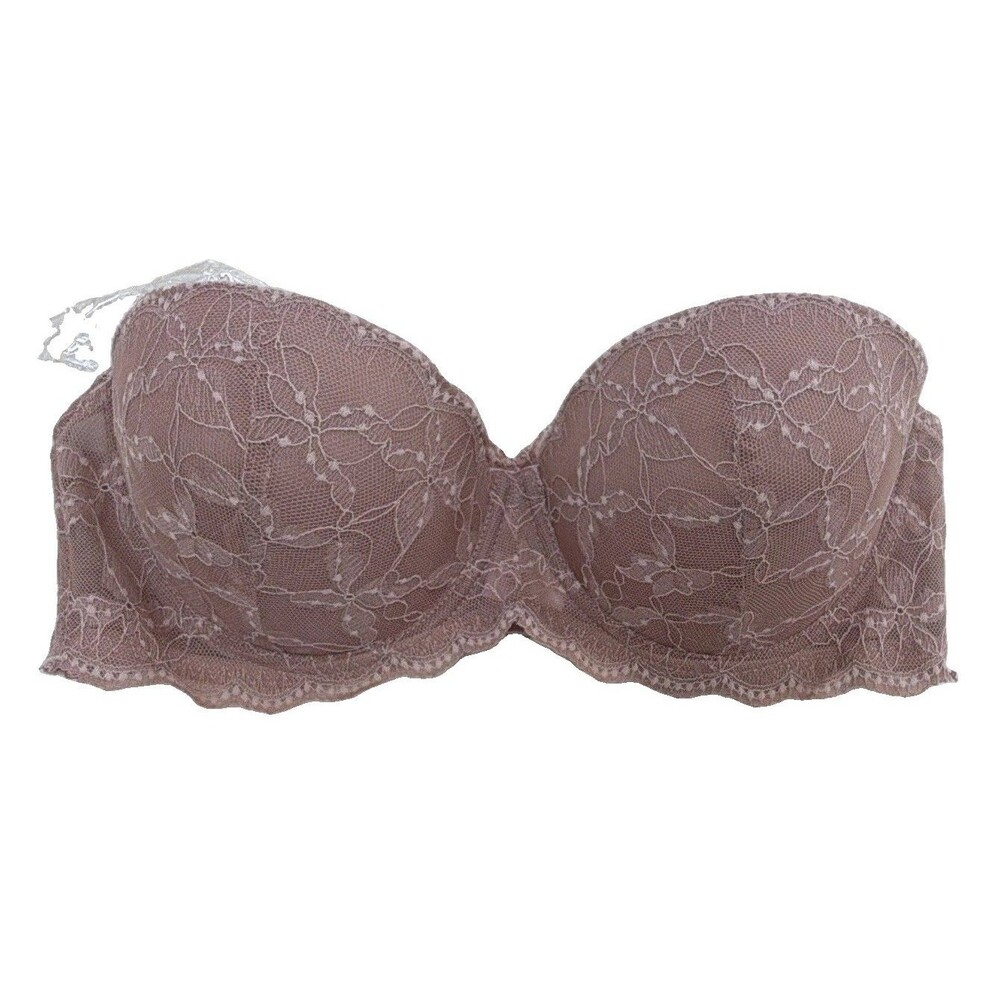 Strapless Lace Bra Size US 36C Mauve Floral Padded Underwire Nude Multiway NWOT